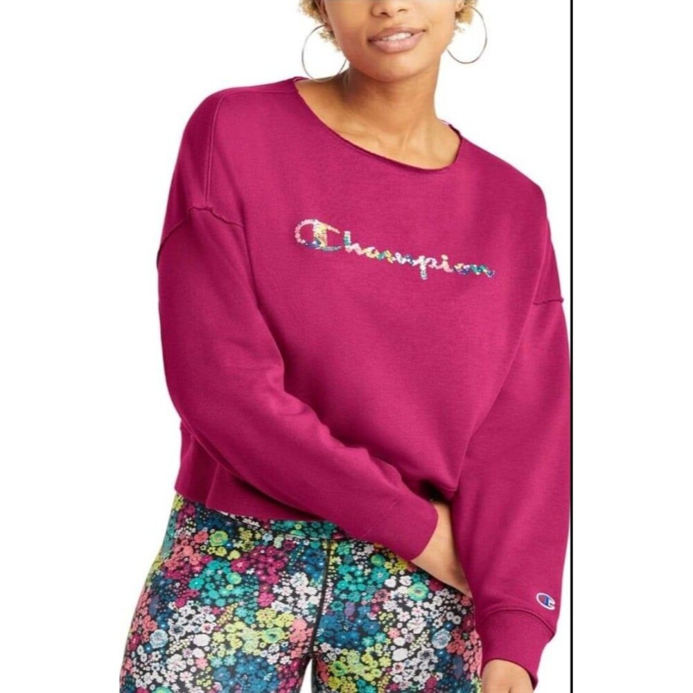 NWT Women's Purple Champion Cropped Pullover Sweatshirt, Size Large
